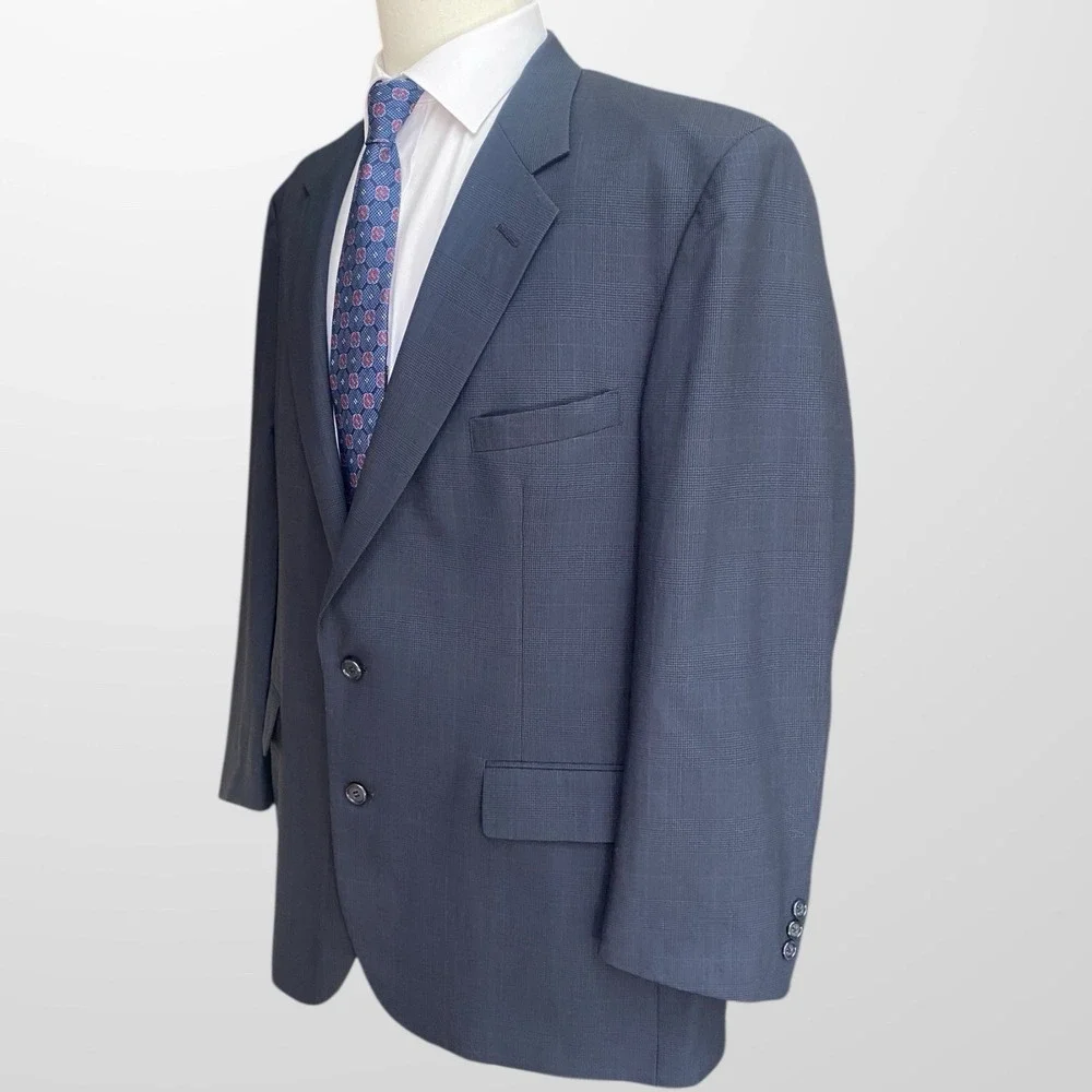 Vtg Brooks Brothers 48L Union Made in USA Wool Glen Plaid Navy Black Blazer Wool